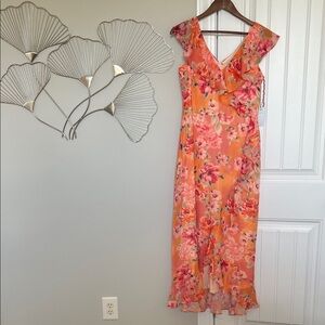 NWT Size 8 Marshalls Coral Peach Floral Ruffle Maxi Dress